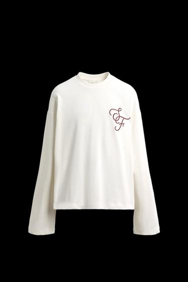 CAMISETA BOXY FIT BORDADO - Blanco de Zara - Imagen 0