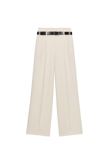 STRAIGHT TROUSERS WITH DARTS AND BELT - Bone by Zara