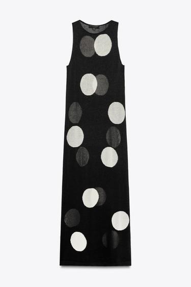 LONG POLKA DOT KNIT DRESS - Black / White by Zara - Image 1