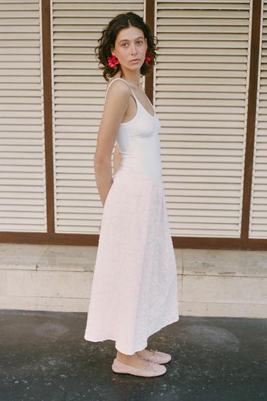 STRUCTURED LAYERED MIDI SKIRT - Pink / White by Zara