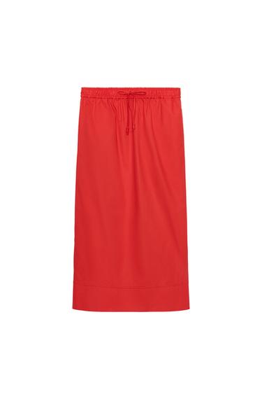 ZW COLLECTION POPLIN MIDI SKIRT - Red by Zara