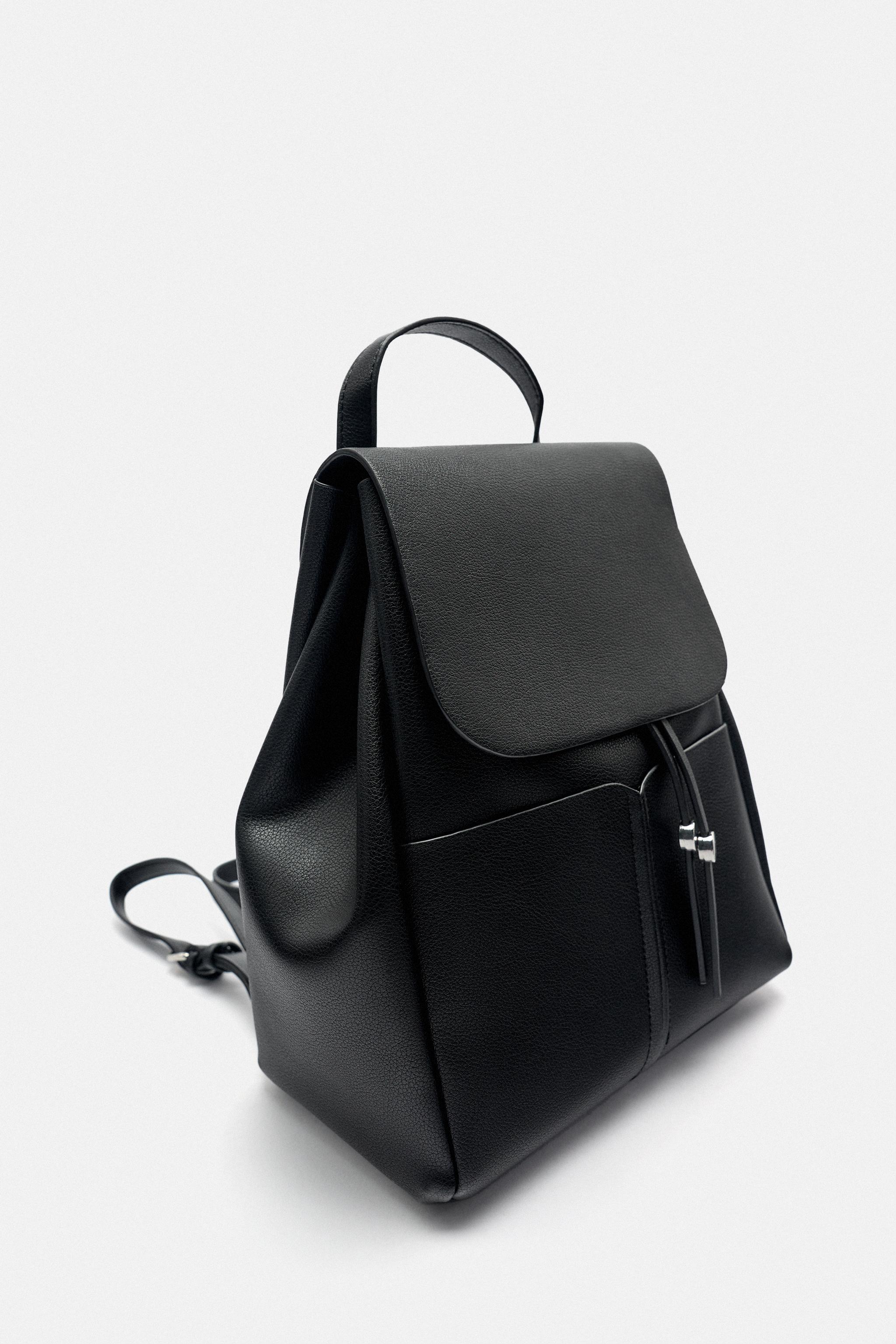 BACKPACK WITH FOLDOVER FLAP Black ZARA Australia