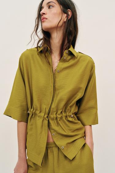 LINEN BLEND SAFARI SHIRT WITH DRAWSTRINGS - Oil by Zara - Image 1