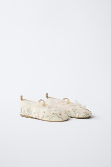 FLORAL BALLET FLATS - Ecru White by Zara - Image 1
