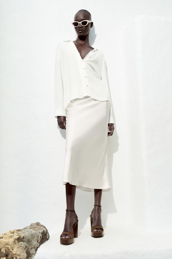 FUSTĂ MIDI SATINATĂ - Ecru de la Zara - Imaginea 0