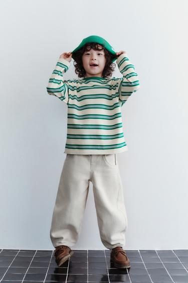 EMBROIDERED STRIPED T-SHIRT - White / Green by Zara