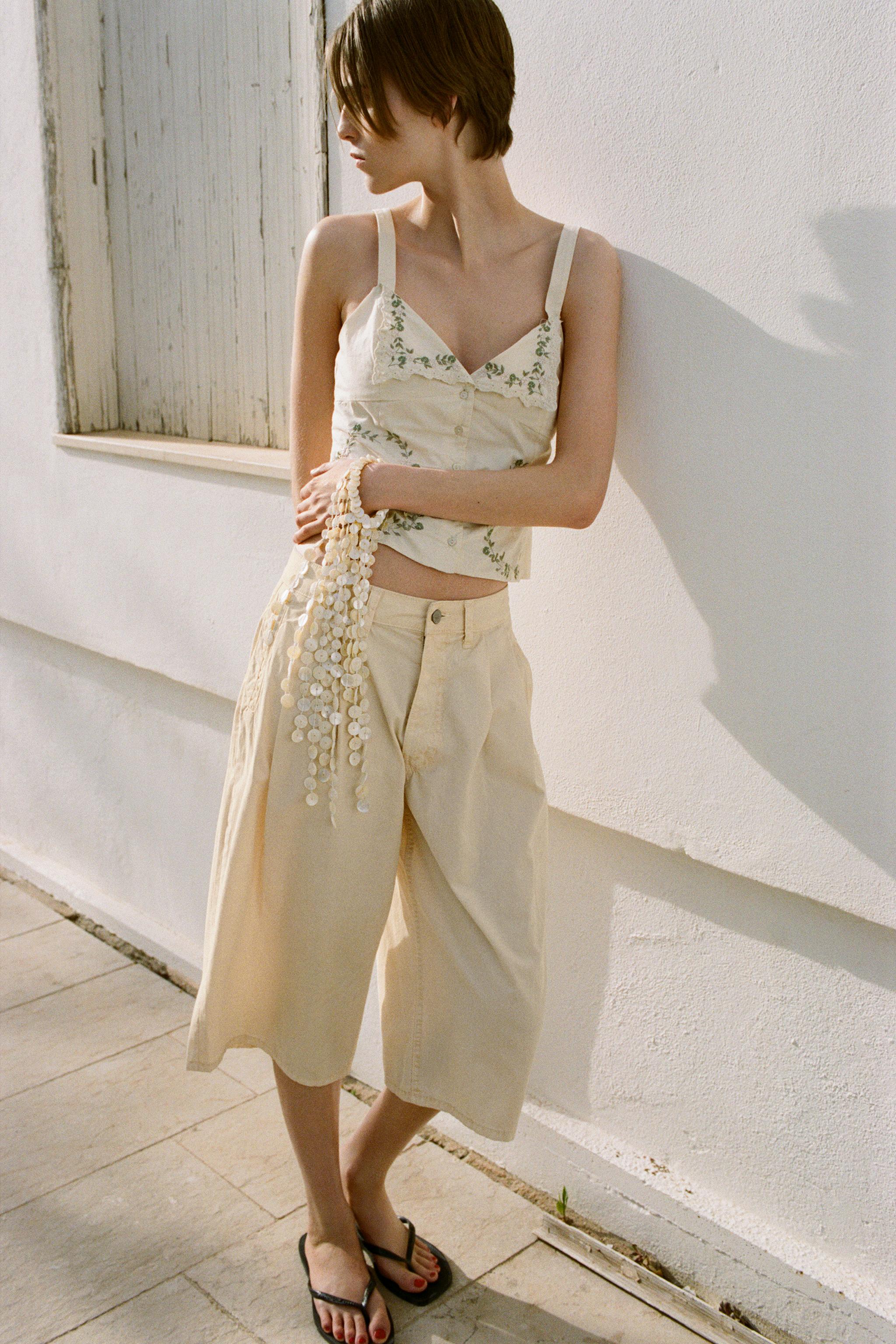 EMBROIDERED POPLIN TOP - Beige | ZARA United States