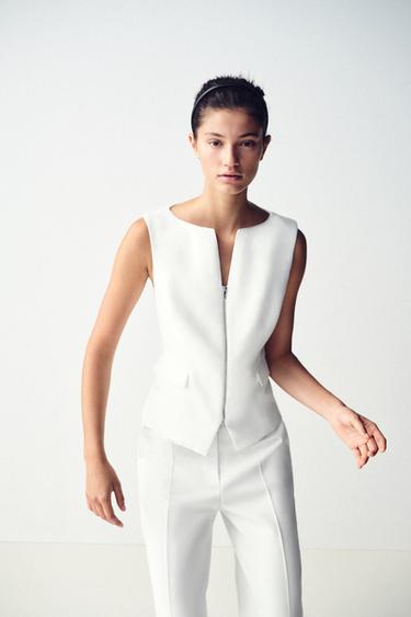 BOAT NECK ZIPPED WAISTCOAT - Oyster-white by Zara