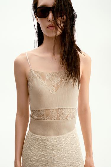 Zara 無接縫蕾絲上衣 - 嫩粉色