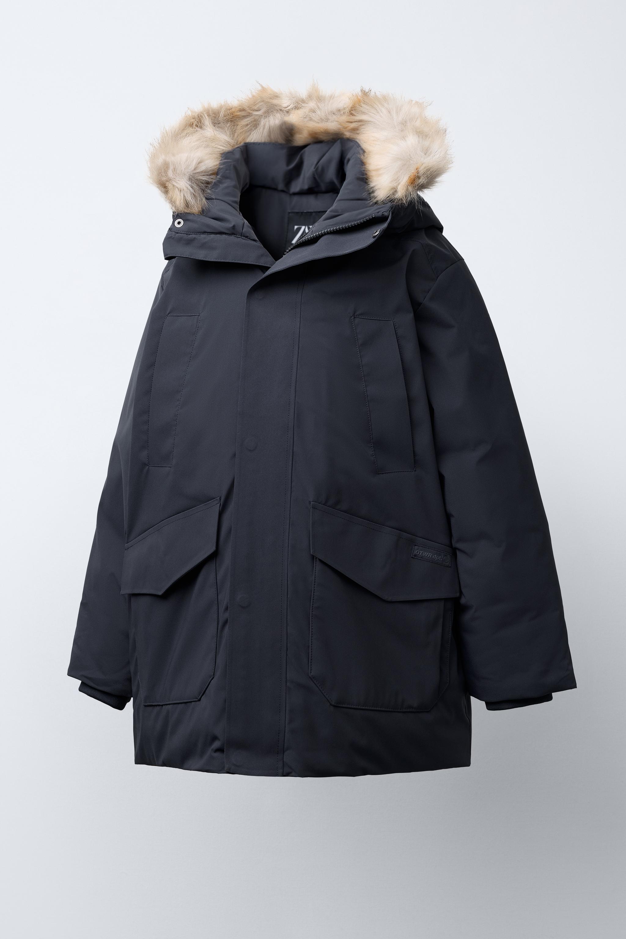 LONG 50% FEATHER AND DOWN WATER REPELLENT PUFFER COAT WITH REMOVABLE FAUX FUR HOODIE