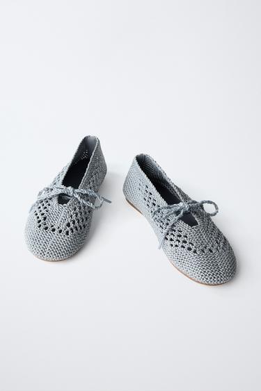 CROCHET BALLET FLATS WITH LACES AND BOW - Blue by Zara - Image 2