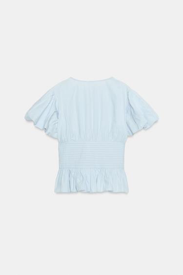 PUFF SLEEVE PINTUCK BLOUSE - Sky blue by Zara - Image 6