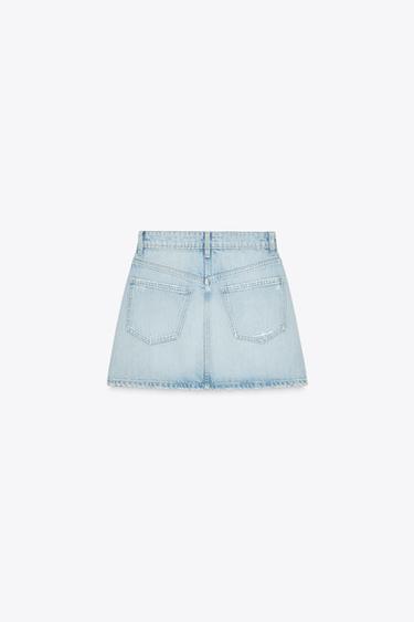 Zara RIPPED TRF DENIM SKIRT - Sky blue