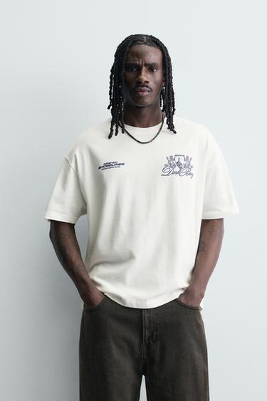 T-SHIRT MED KOMBINEREDE PRINT - knæk. hvid fra Zara