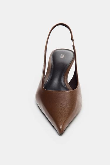 Zara LEATHER KITTEN HEEL SHOES - Brown