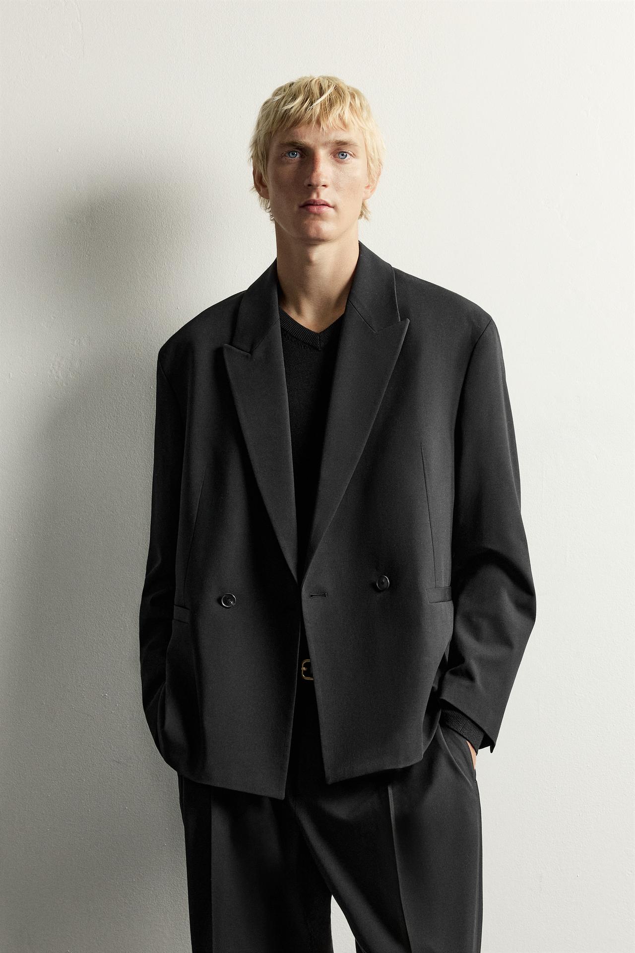 DOUBLE-BREASTED SUIT BLAZER — Black