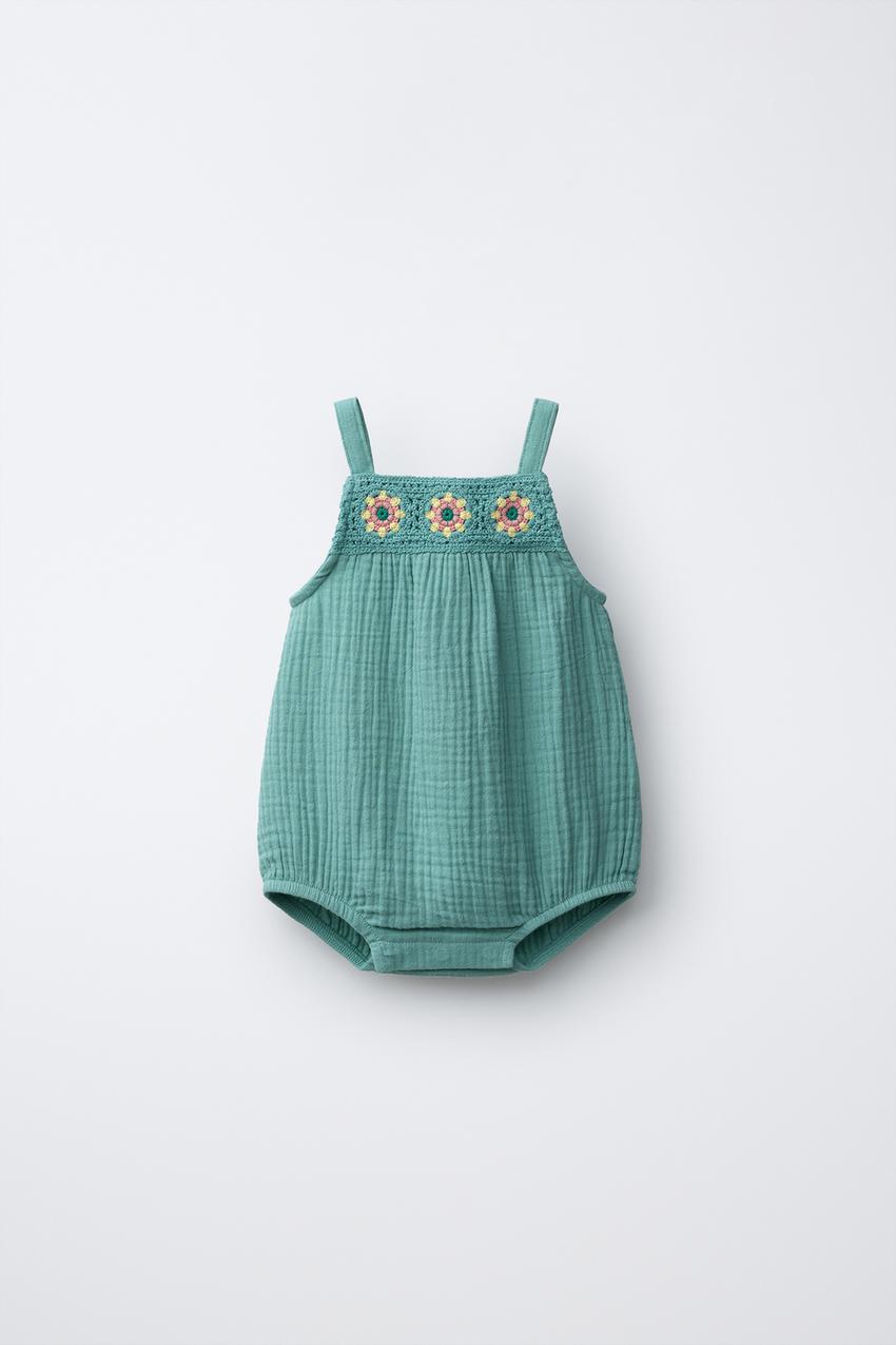 クロシェ編みテクスチャーロンパース - ウォーターグリーン | ZARA ZARA ロンパースタイプS