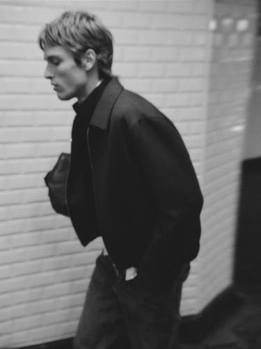 Blouson pied-de-poule 100 % laine - Bleu marine de Zara