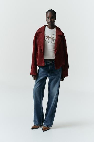 Zara 100% SUEDE LEATHER JACKET WITH TABS - Red