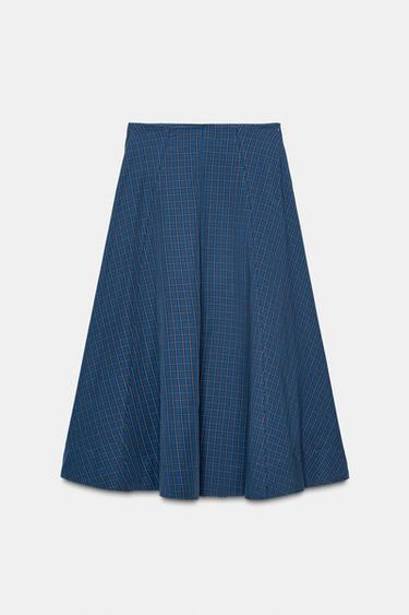 JUPE MI-LONGUE À CARREAUX PLISSÉE - Bleus de Zara - Image 6