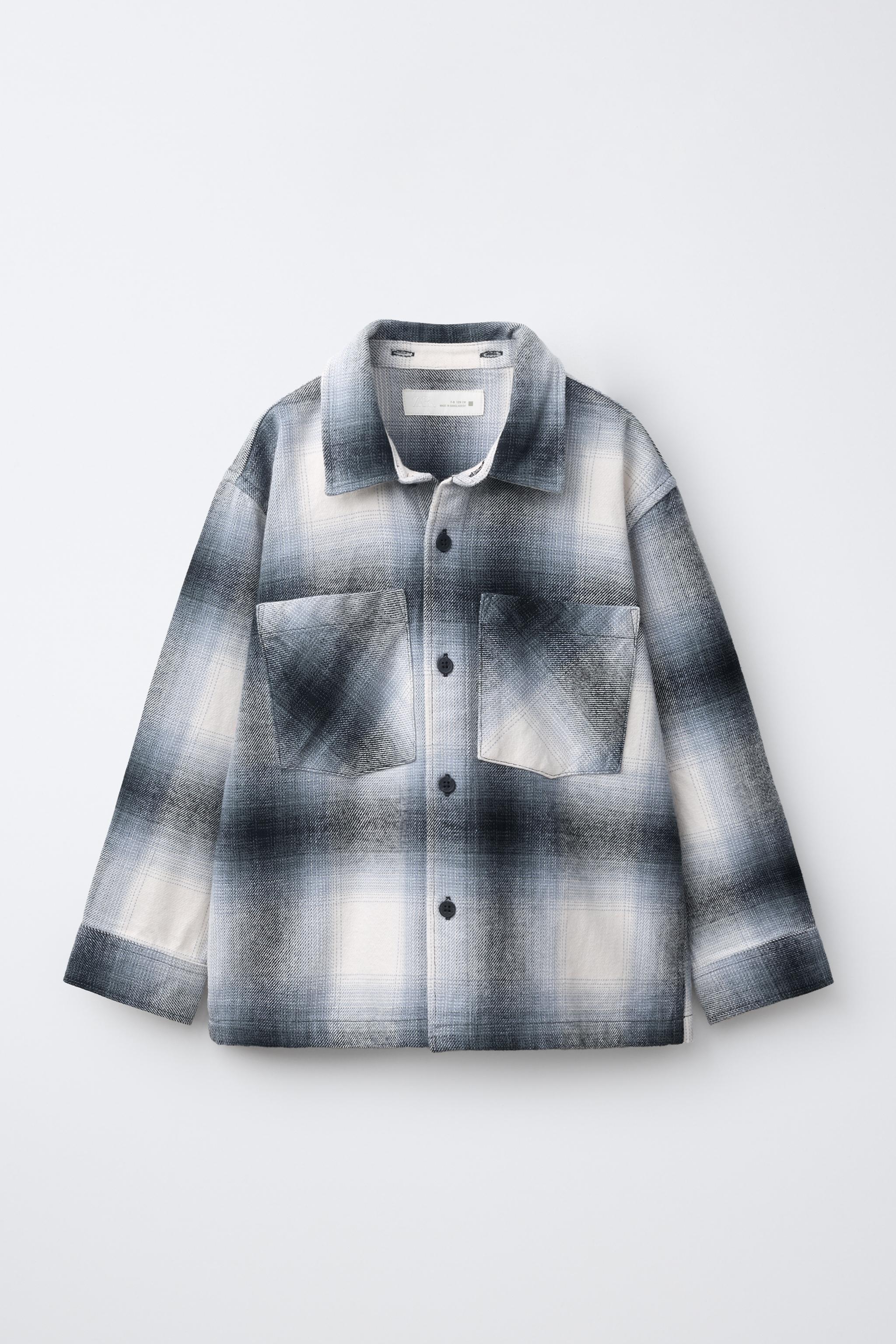 PLAID OVERSHIRT WITH DETACHABLE HOOD — Black