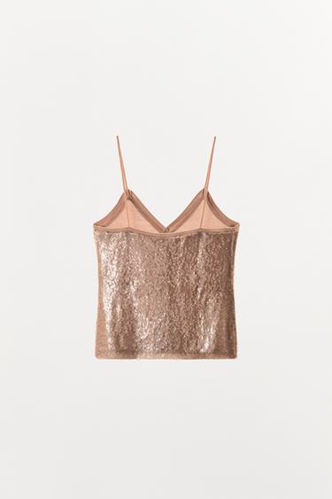 TOP À BRETELLES PAILLETTES - Rose pastel de Zara - Image 4