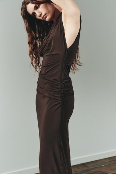 GATHERED MIDI DRESS - Chocolate by Zara - Image 2