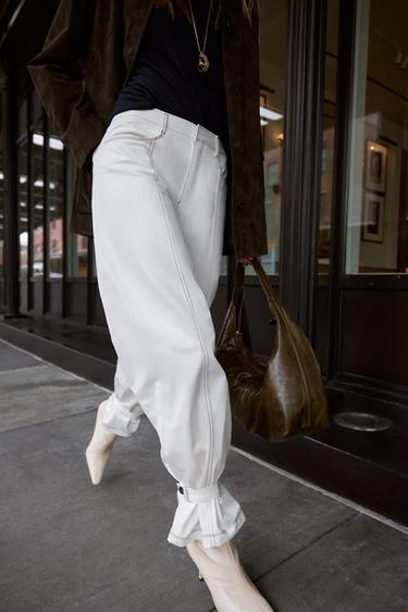 CONTRAST TOPSTITCHING TROUSERS - Oyster-white by Zara