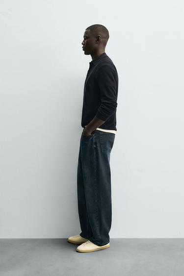 COTTON/LYOCELL KNIT POLO SHIRT - Navy blue by Zara - Image 3