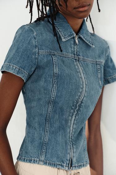 CHEMISE EN DENIM TRF À FERMETURE ÉCLAIR - Bleu marine de Zara