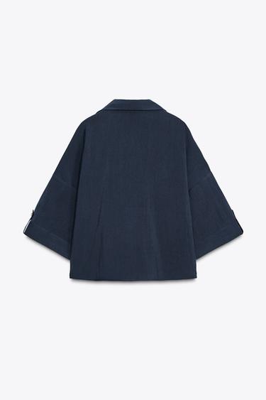 WEIT GESCHNITTENES KURZARMHEMD - Marineblau von Zara