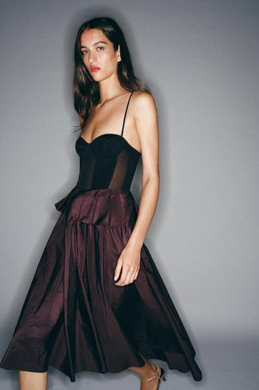 VOLUMINOUS MIDI SKIRT - Burgundy by Zara