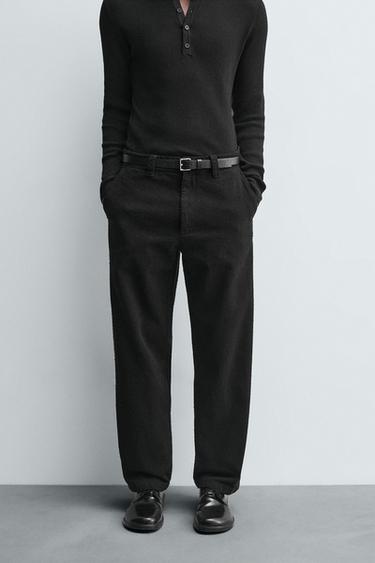 TEXTURED STRAIGHT-LEG TROUSERS - Black by Zara