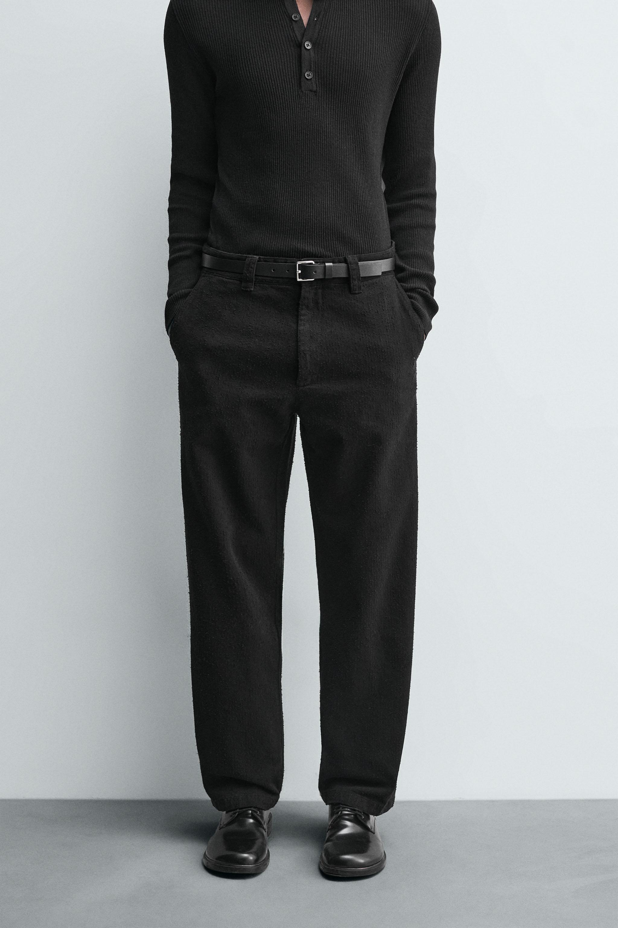 TEXTURED STRAIGHT FIT PANTS