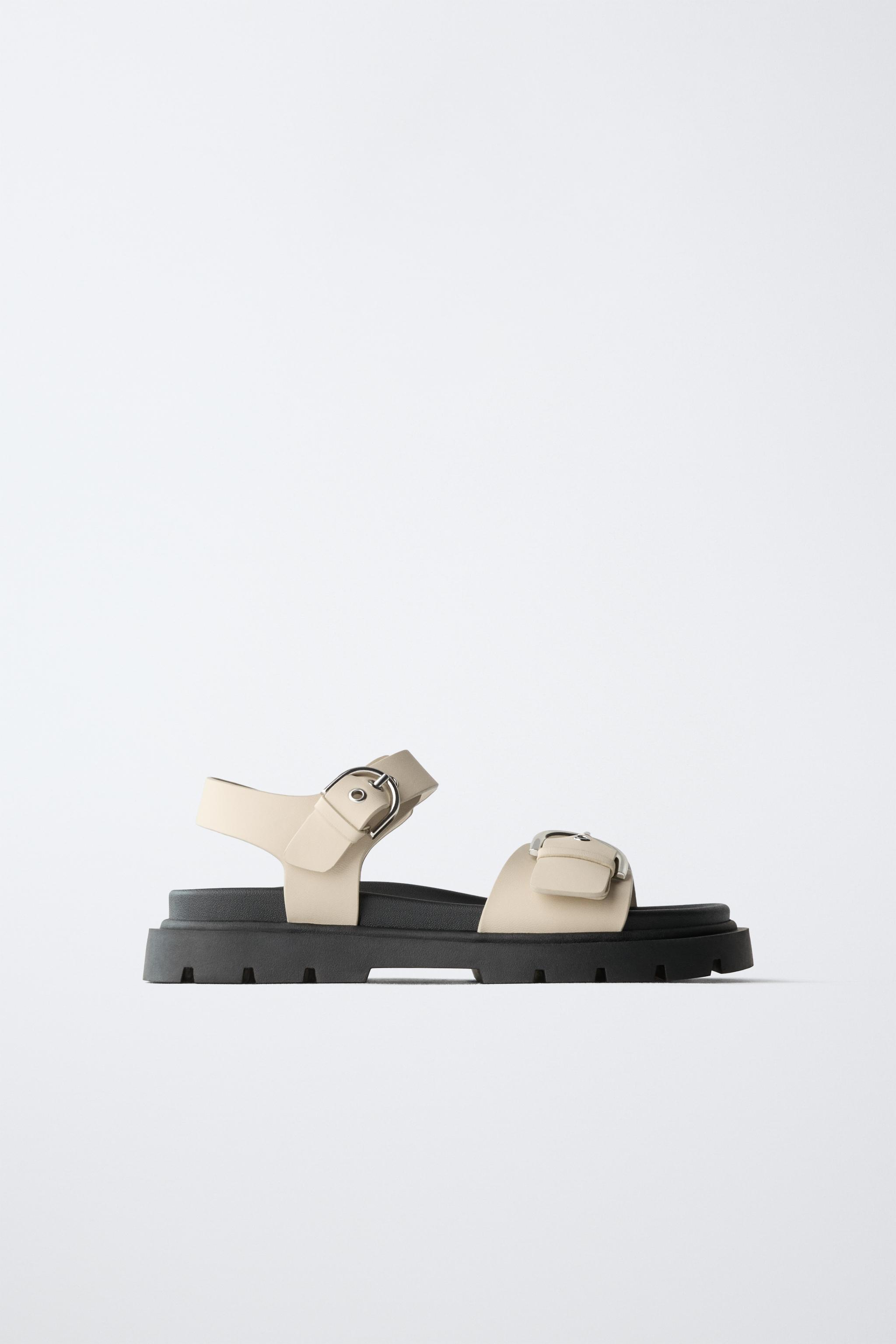 BUCKLED SANDALS — Ecru White