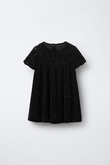 ROBE EN VELOURS AVEC NŒUD ET BRILLANTS - Noir de Zara - Image 1