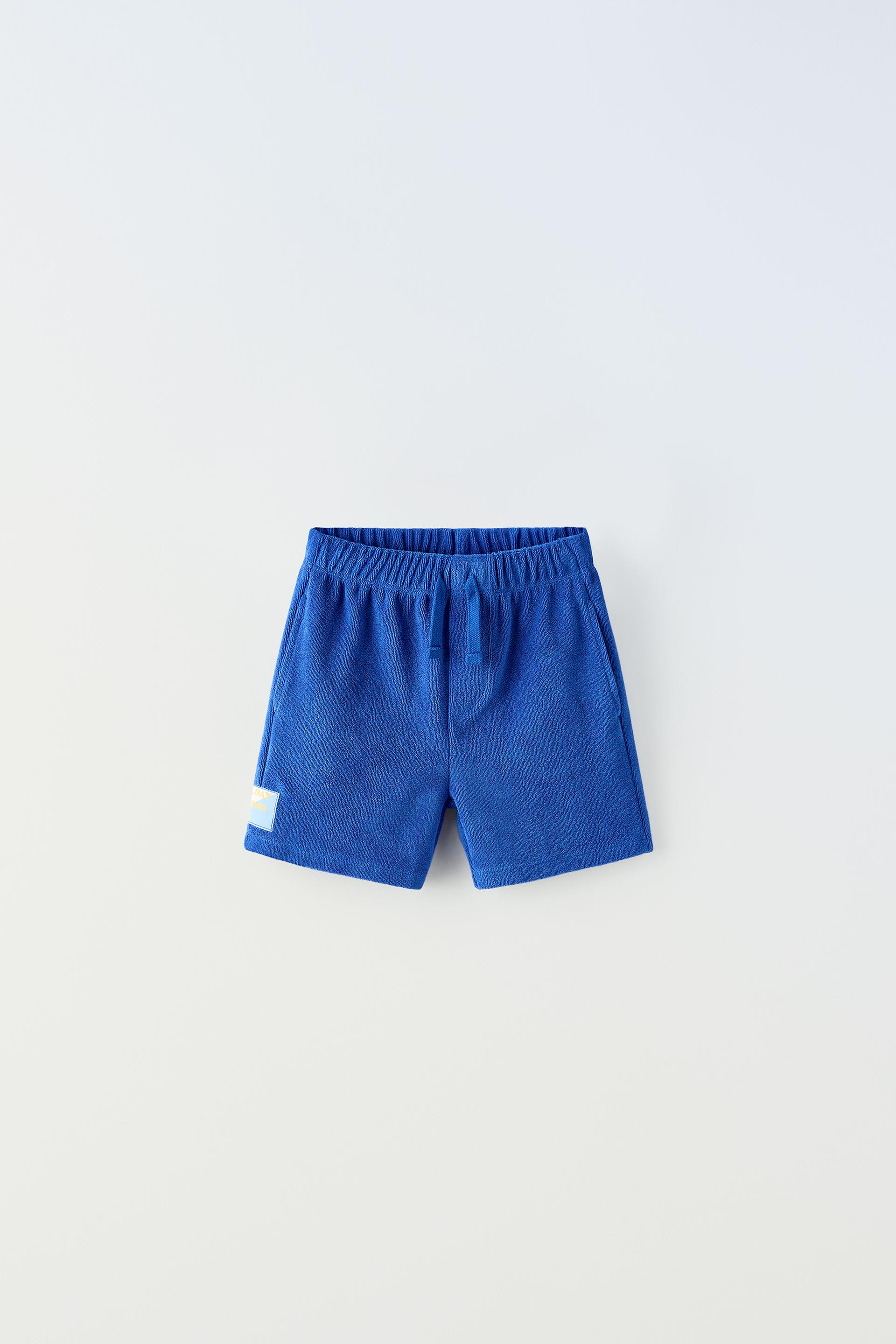 LABEL TRIM TERRYCLOTH SHORTS - Bluish | ZARA United States