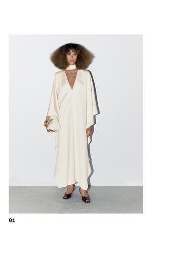 Zara Long satin tunic dress - STUDIO - Ecru