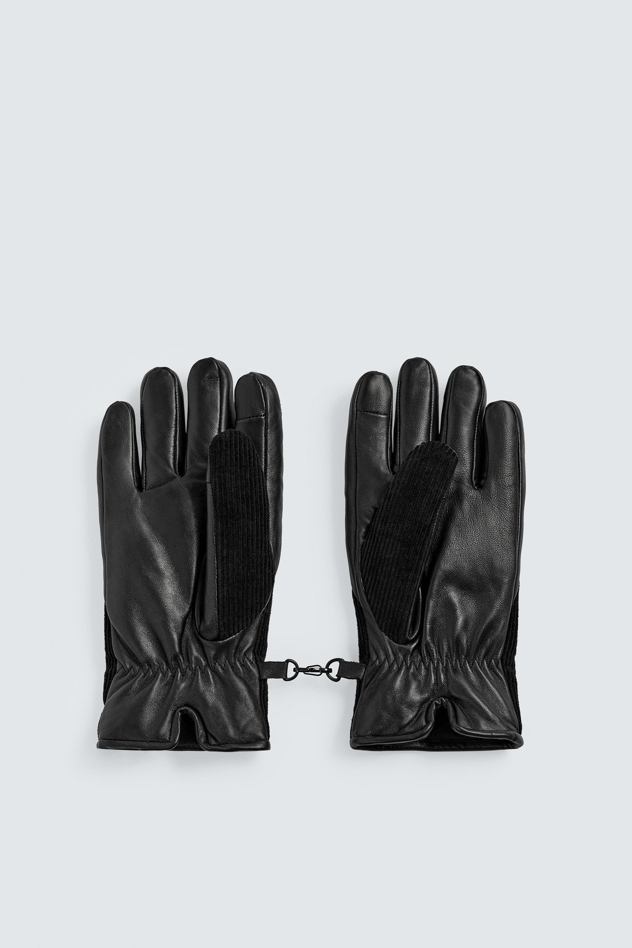 LEATHER AND CORDUROY COMBINATION GLOVES