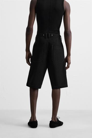 BAGGY FIT DENIM BERMUDA SHORTS WITH STITCHING - Black by Zara - Image 2