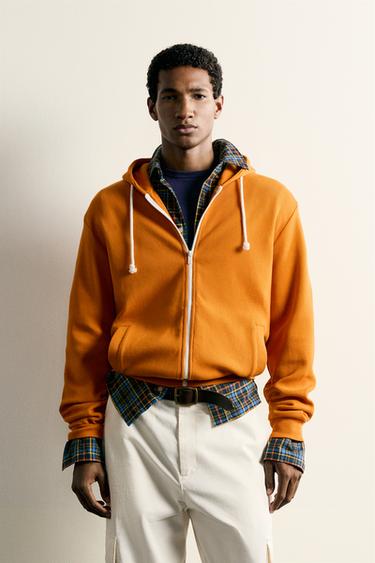 SUDADERA WAFFLE CAPUCHA CREMALLERA - Naranja de Zara