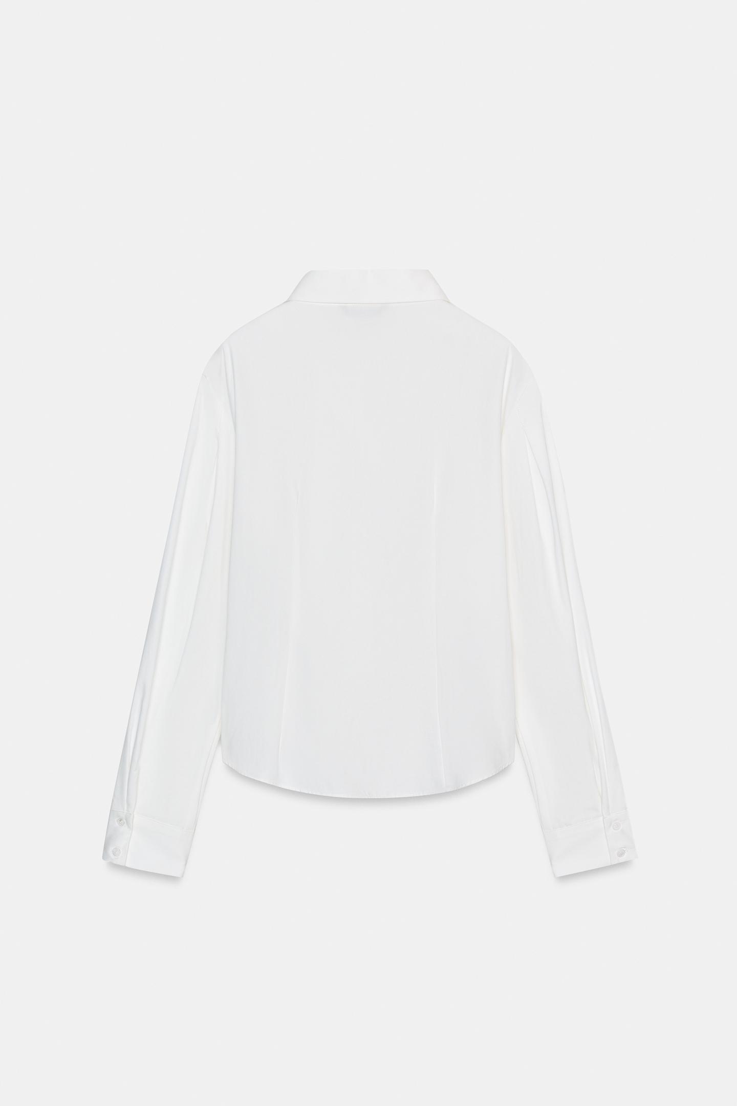 Женская рубашка Zara Pleated-Sleeve, цвет: Устричный белый — фото 8