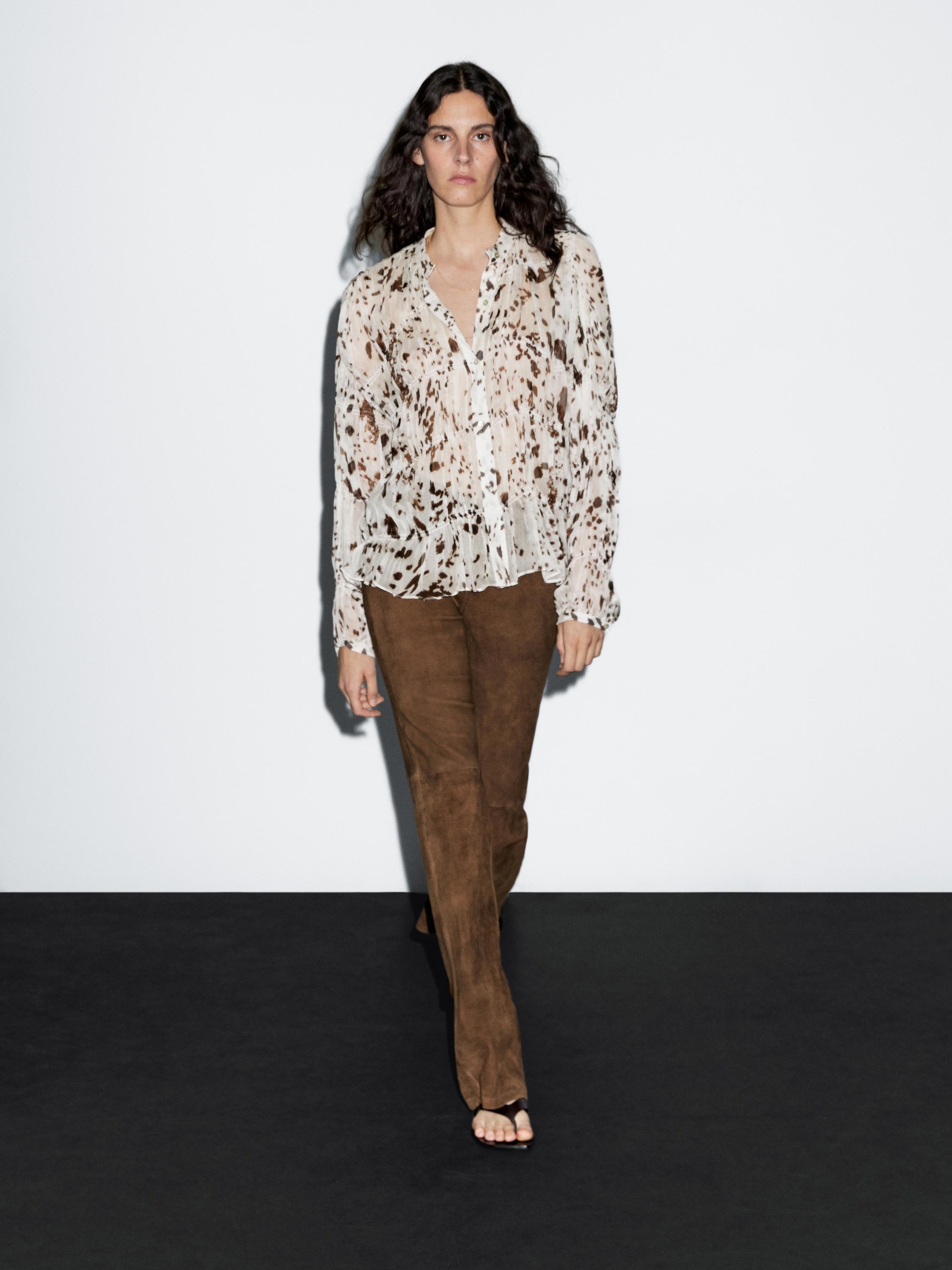 Animal print shirt with gathered detail