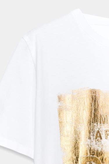 METALLIC SHORT SLEEVE T-SHIRT - Golden by Zara - Image 6