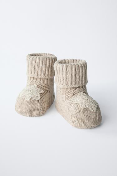 COTTON FLOWER BOOTIES - Sand Brown by Zara - Image 2
