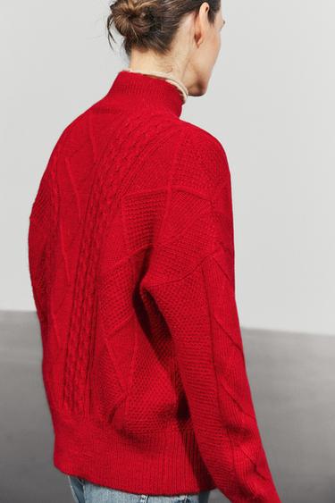 Wool blend cable-knit sweater — Red 1