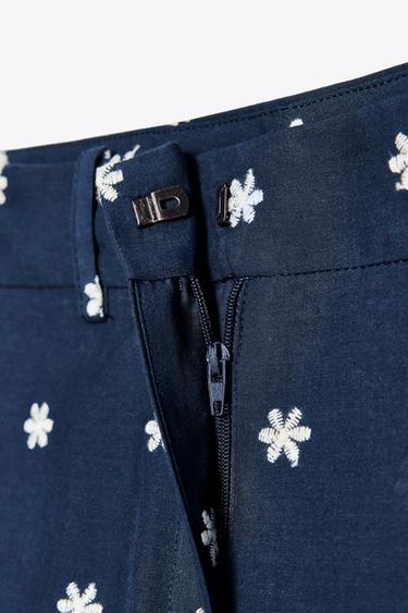 EMBROIDERED CULOTTE TROUSERS - Blue/White by Zara
