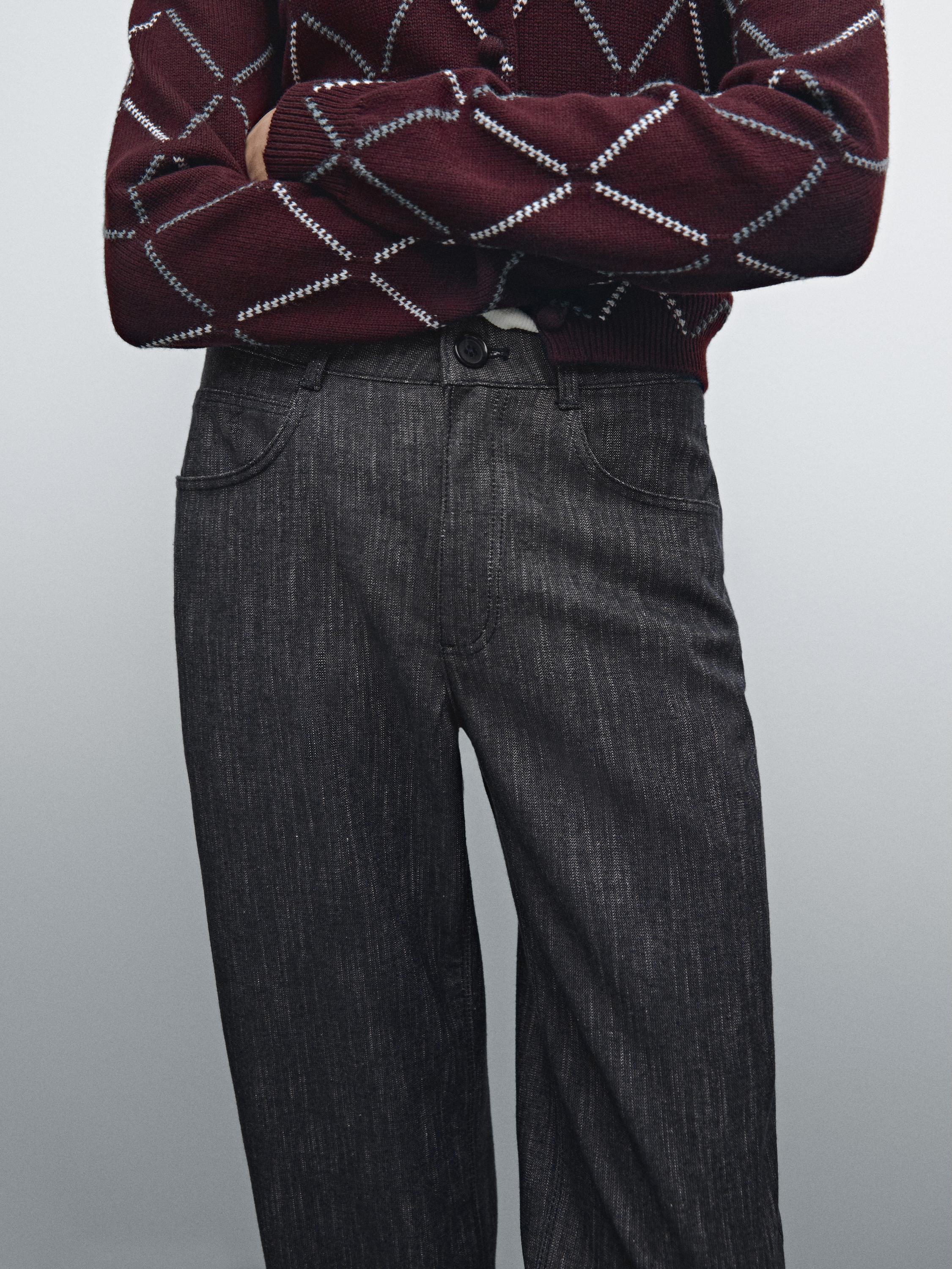 Straight-leg flecked cotton blend trousers - indigo vigore Straight-leg flecked cotton blend trousers - indigo vigore