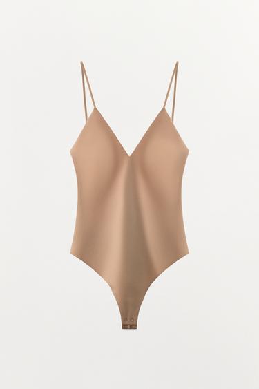STRAPPY BODYSUIT WITH POLYAMIDE - Beige-pink by Zara - Image 4