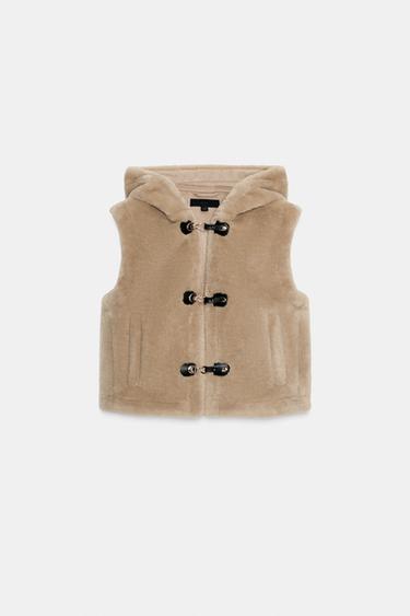 FAUX SHEARLING GILET WITH TOGGLES - camel by Zara